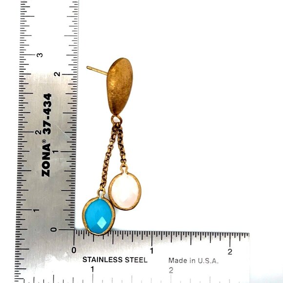 Blue/White Dangle Matte Earrings - Picture 4 of 5